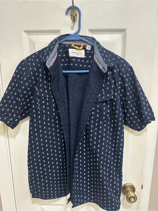 Paper Denim & Cloth Other - Paper Denim & Cloth Navy Blue Anchor Print Short Sleeve Button Down Shirt